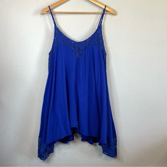 Umgee Blue Sleeveless Trapeze Style Cotton Sharkbite Hem Mini Dress Size Small - Picture 1 of 7